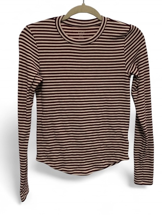 American Eagle Outfitters Tops - American Eagle Dark Purple Cream Striped Long Sleeve Crewneck Top